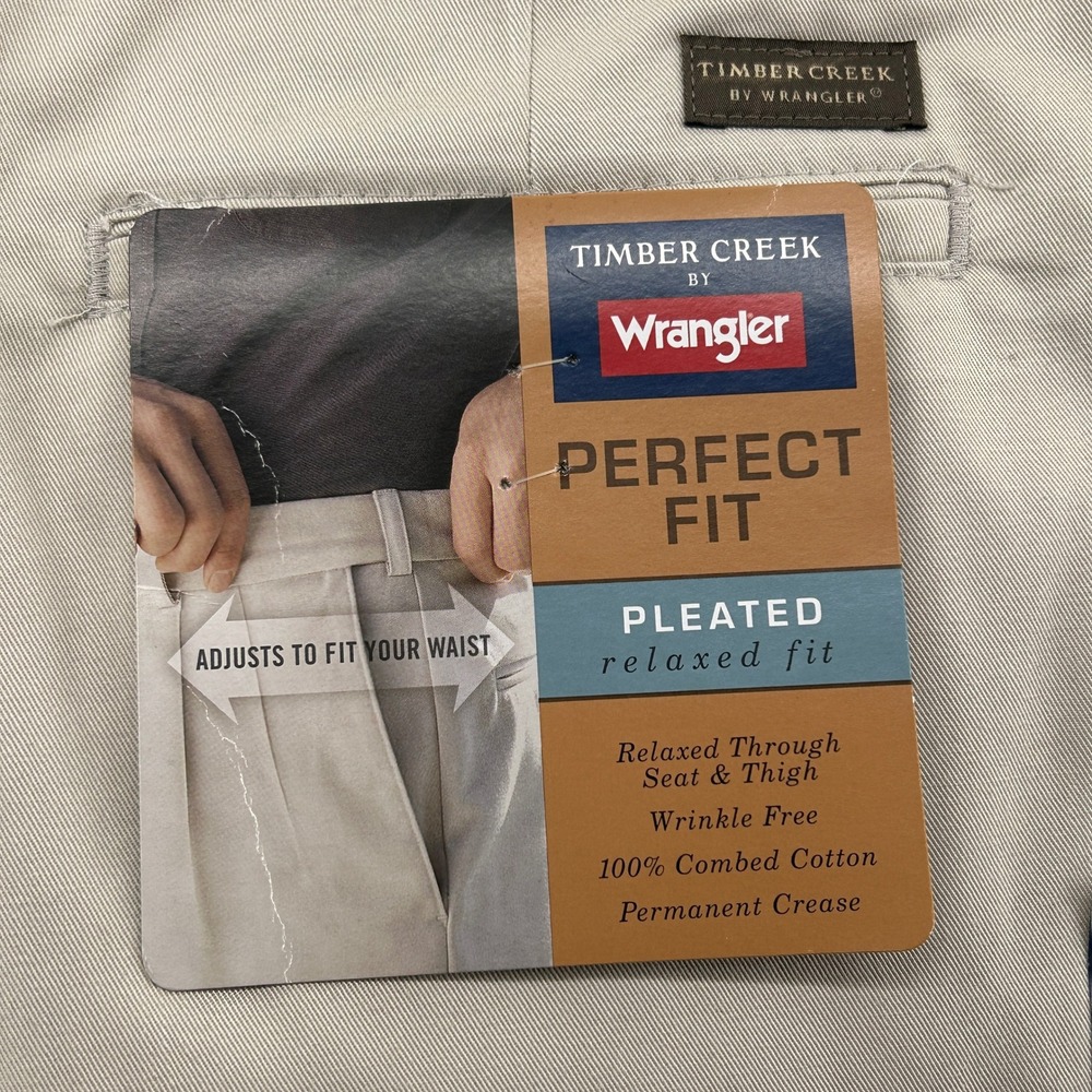 Timber Creek Wrangler Mens‎ 42x29 Khaki Pleated Relaxed Perfect Fit Pants NWT